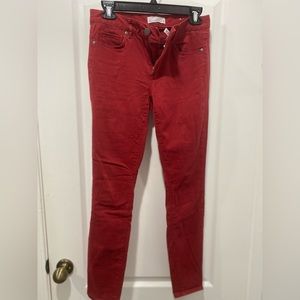 LOFT red leggings with button, zipper & back pockets. Size 0/25.